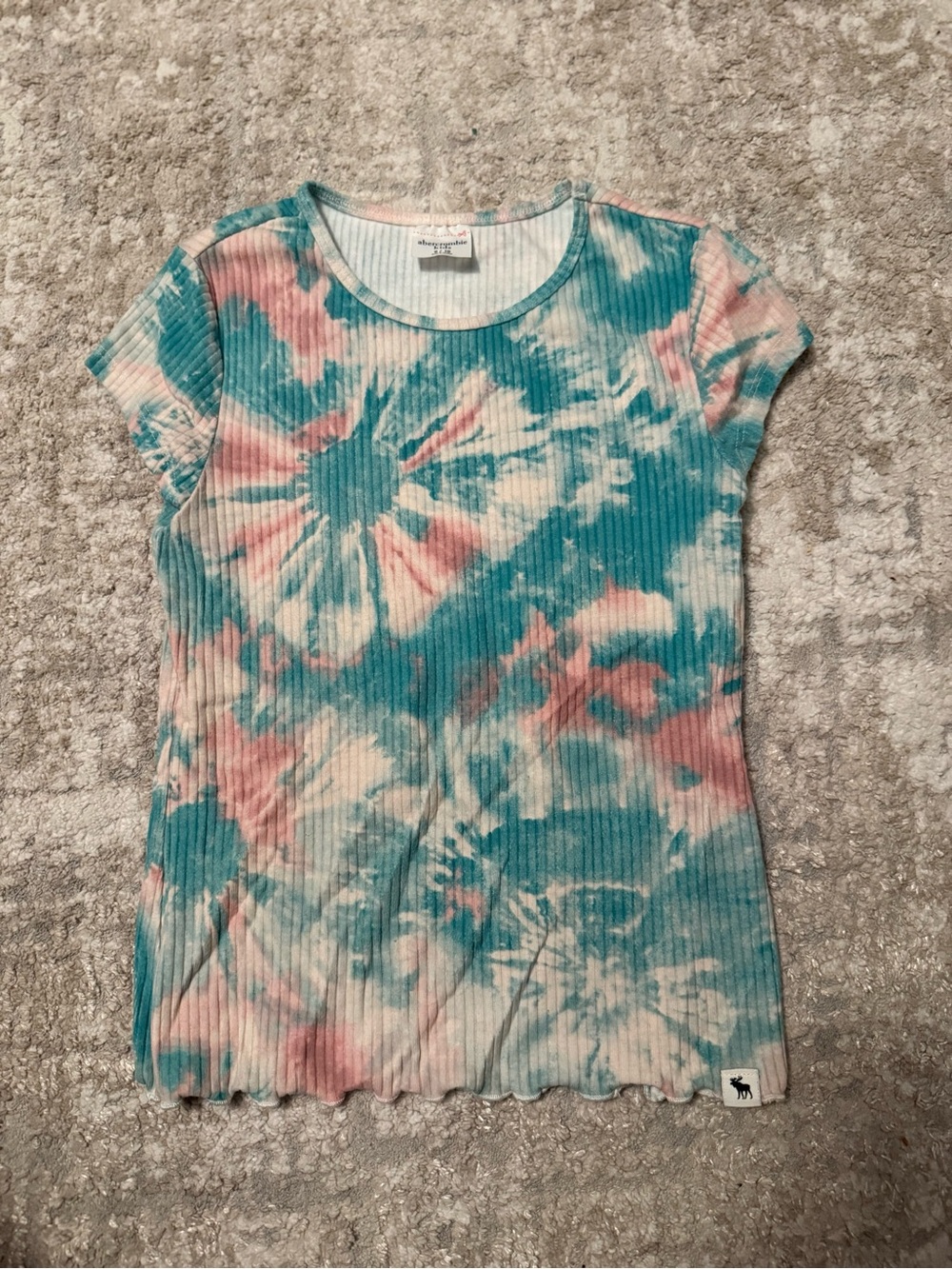 Abercrombie & Fitch Ribbed Tie-Dye Tee in Teal, Pink & Cream size 9/10